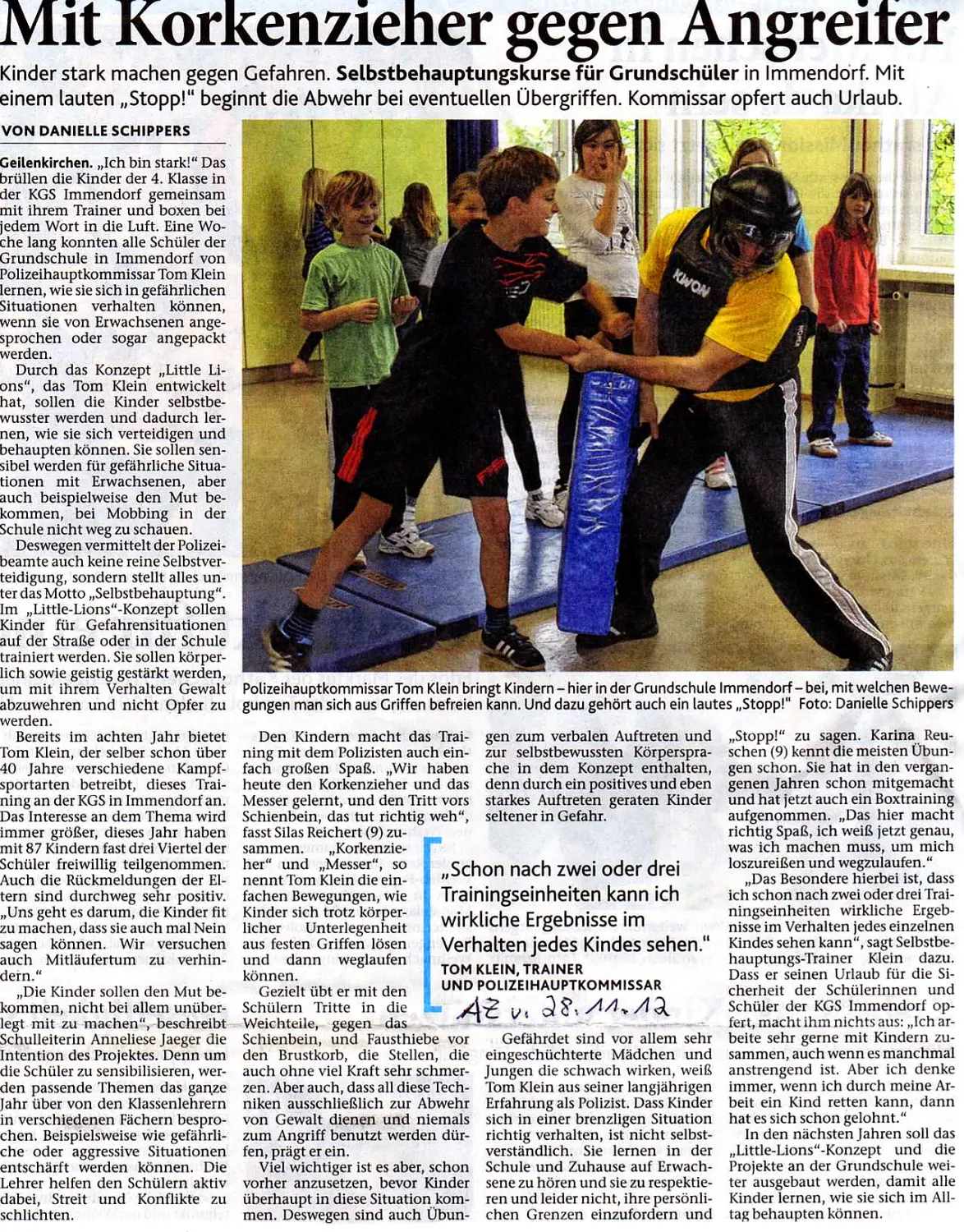 Geilenkirchener Zeitung 281112 zu KinderSB KGS Immendorf Nov 2012